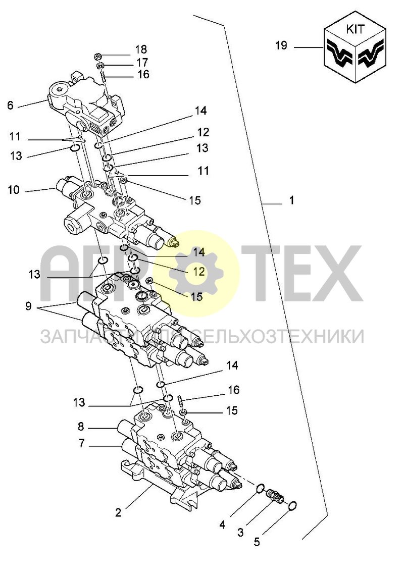 Гидрораспределитель 5 секционный (05F03) (№18 на схеме)